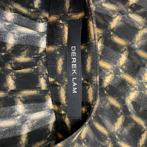 DEREK LAM Size 0 Black & Gold Windowpane Silk Draped V-neck Blouse