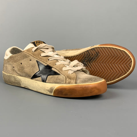 GOLDEN GOOSE Superstar Talla 6 Zapatillas bajas de ante desgastadas en beige y negro