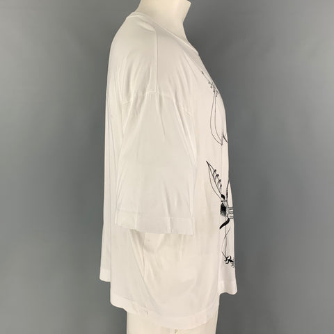 DRIES VAN NOTEN Size M White Black Embroidery Cotton Short Sleeve T-shirt