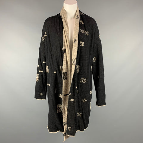 FUGA FUGA Taille M Cardigan en laine abstraite tricoté noir et taupe