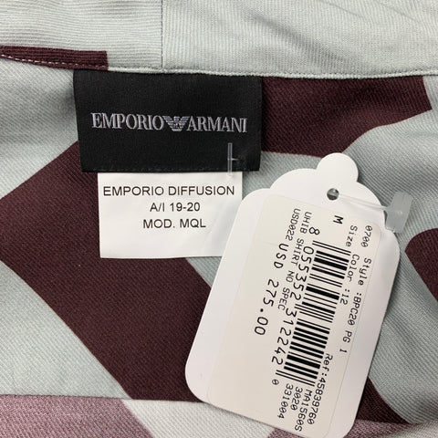 EMPORIO ARMANI Diffusion Size M Grey & Brown Zig Zag Hidden Buttons Long Sleeve Shirt