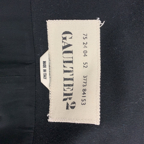 GAULTIER2 par Jean Paul Gaultier Taille 8 Robe droite en laine mélangée noire avec bordure en cuir