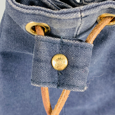 HERMES Navy Tan Cotton Leather Drawstring Bucket Bag