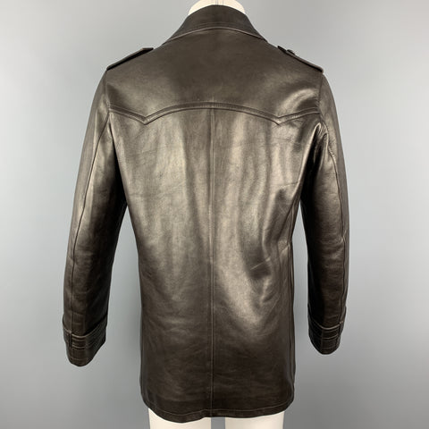 NEIL BARRETT Size M Brown Leather Double Breasted Trench Coat