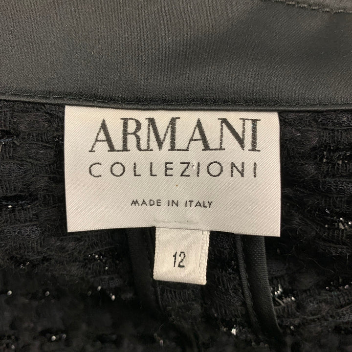 ARMANI COLLEZIONI Size 12 Black Wool Blend Tweed Jacket