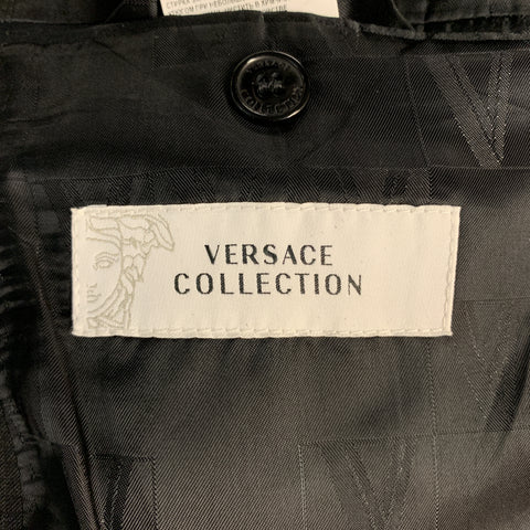 VERSACE COLLECTION Size 42 Grid Black on Black Notch Lapel Sport Coat
