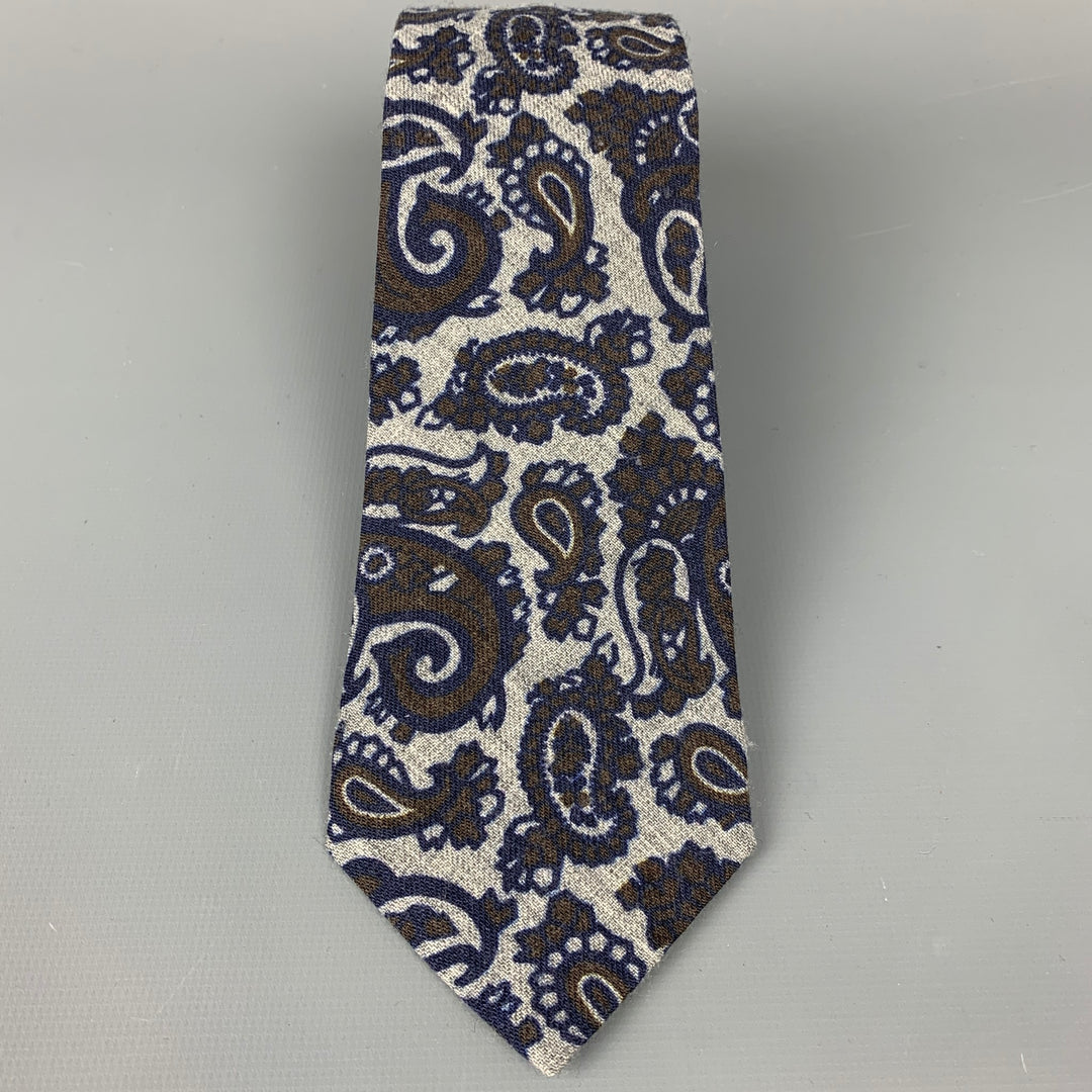 SUITSUPPLY Grey & Taupe Paisley Wool Tie