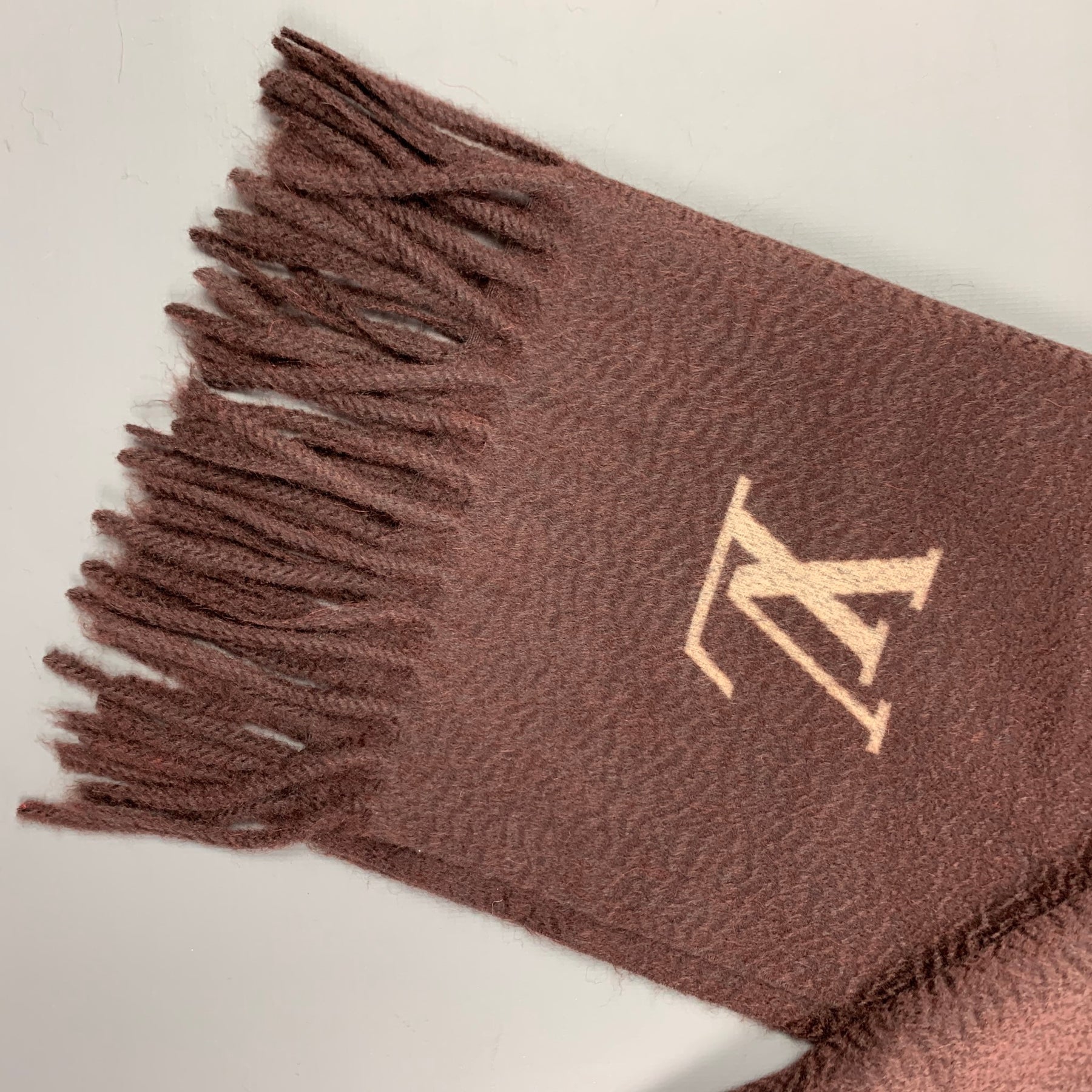 Louis Vuitton Brown Cashmere Fringed Scarf at 1stDibs