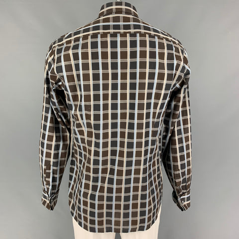 TED BAKER Size L Brown Beige Plaid Cotton French Cuff Long Sleeve Shirt