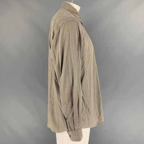 ERMENEGILDO ZEGNA Talla L Camisa de manga larga con botones de algodón geométrico color topo
