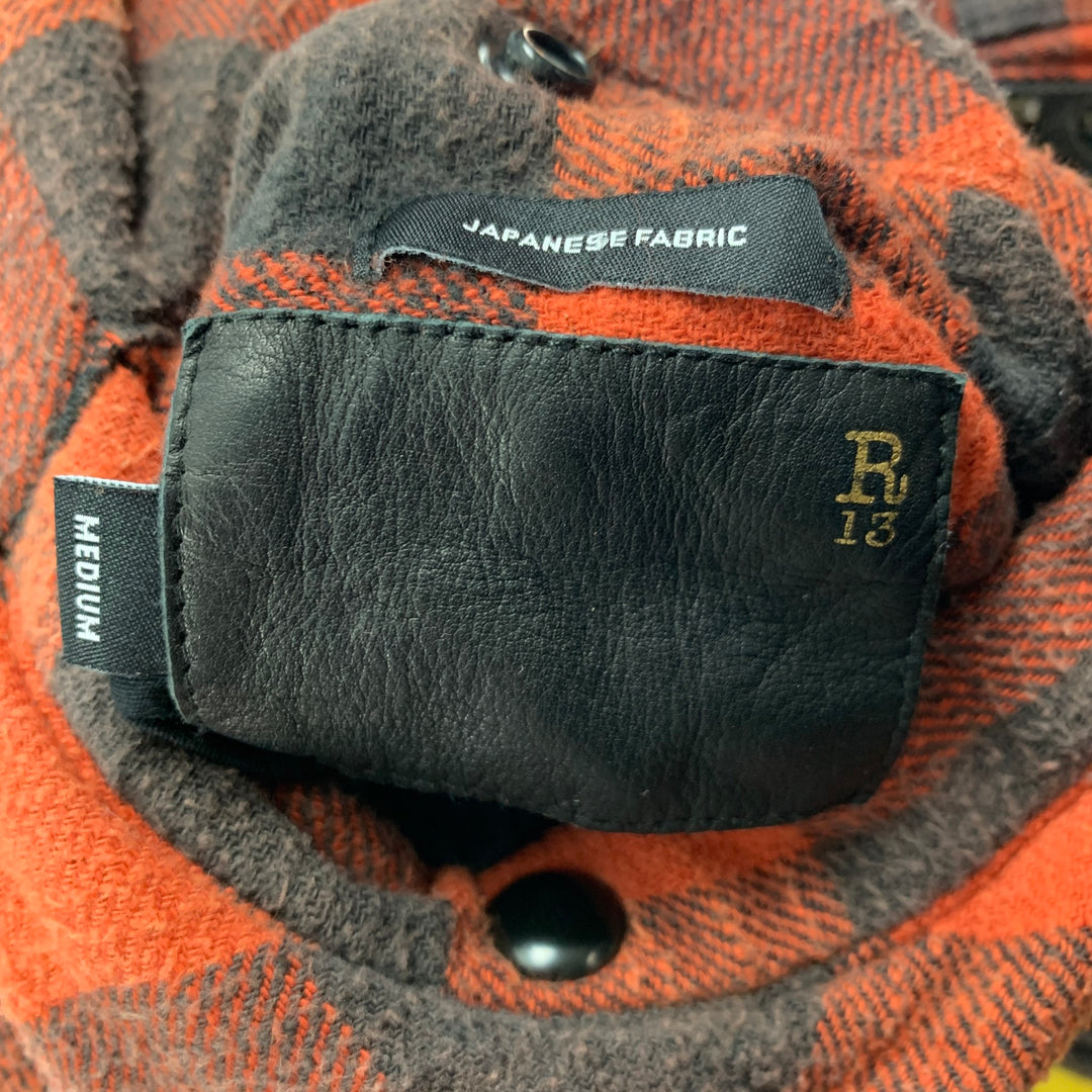 R13 Size M Orange Black Plaid Cotton Reversible Jacket