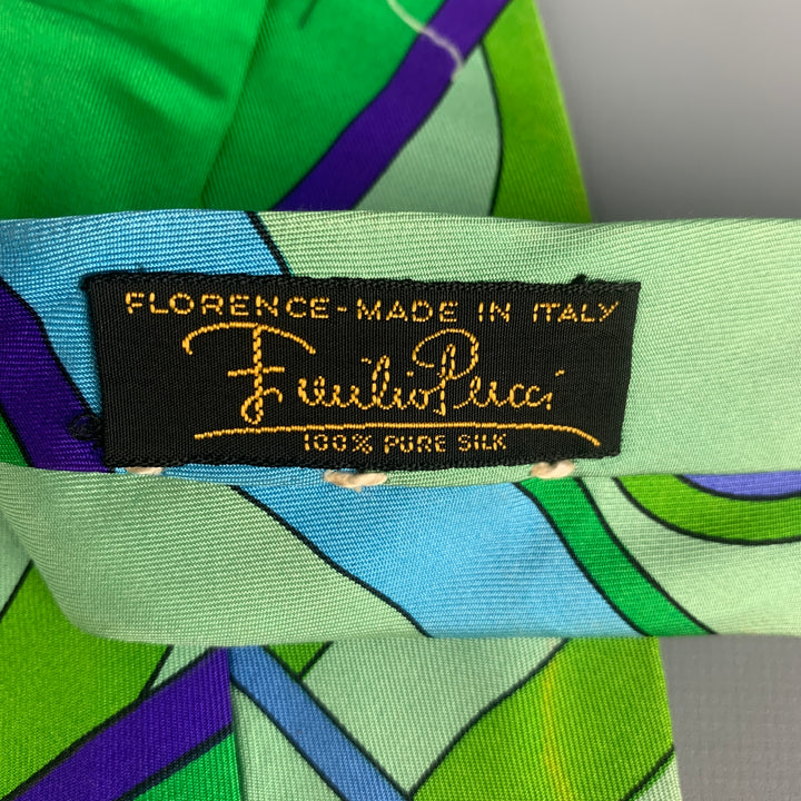 EMILIO PUCCI Green Purple Print Silk Tie