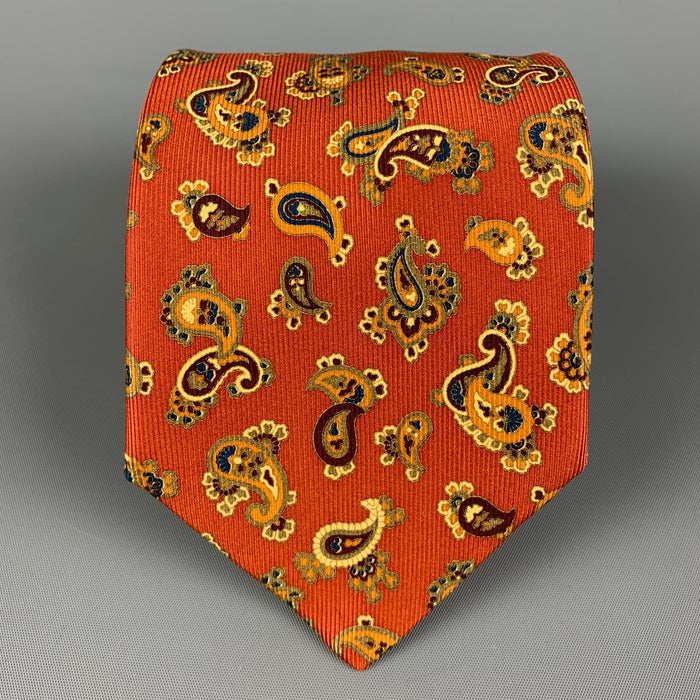 BRIONI Brick Tan Paisley Silk Tie