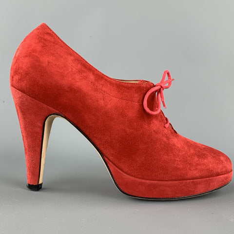 CEREMONIA DE APERTURA Talla 7 Botas tobilleras de ante rojo con plataforma
