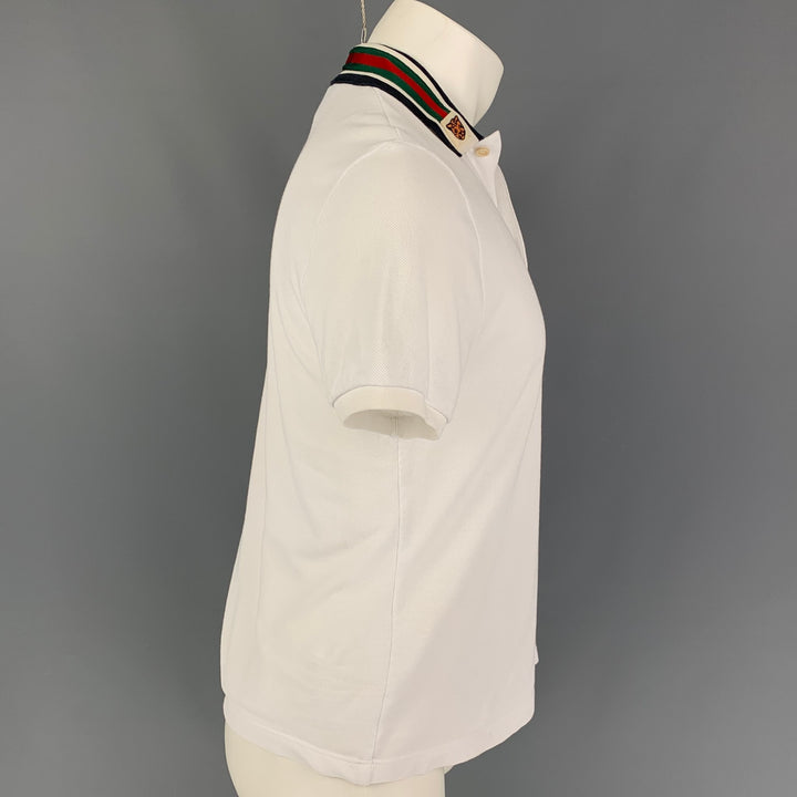 GUCCI Size S White Cotton Stripe Collar Polo Shirt