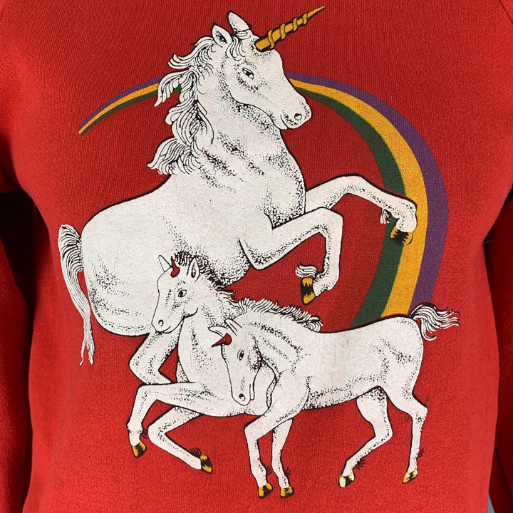 VINTAGE Size L Red Graphic Cotton Polyester Raglan Sweatshirt