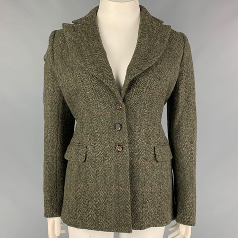 RALPH LAUREN Purple Label Talla 12 Chaqueta con solapa de pico de lana en espiga marrón oliva