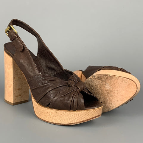 CHLOE Size 6 Brown Leather Chunky Heel Platform Sandals
