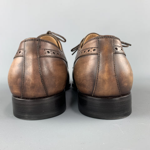 KITON Size 9 Brown Antique Effect Leather Cap Toe Lace Up Brogues