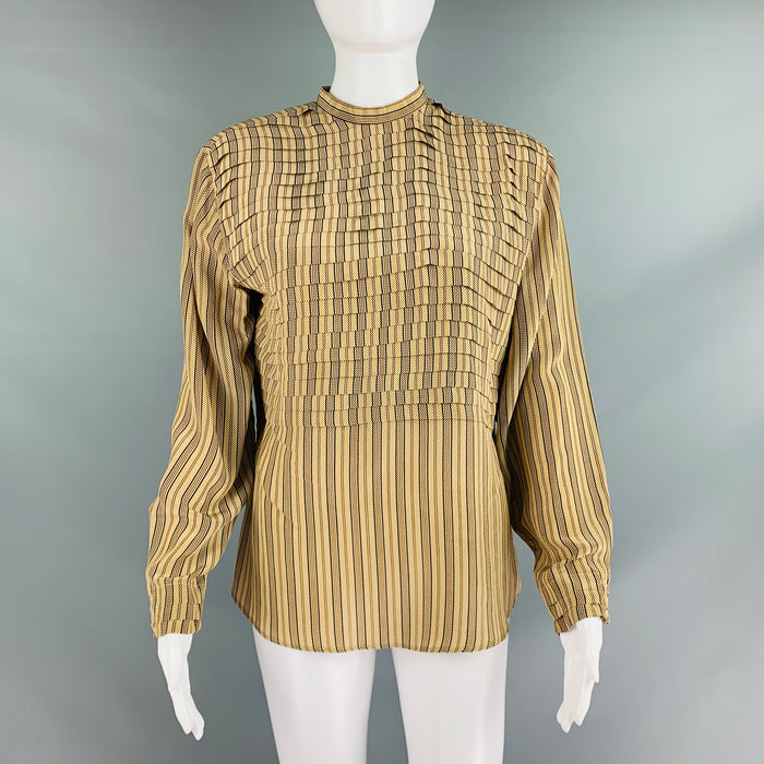 GIORGIO ARMANI Size 6 Beige Burgundy Silk Stripe Pleated Blouse