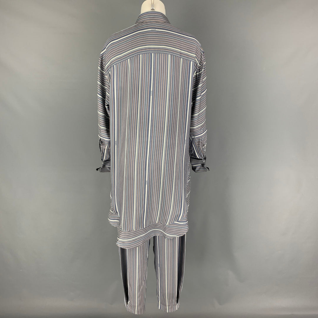 LOEWE Size 2 Grey White Blue Silk Stripe Asymmetrical Set
