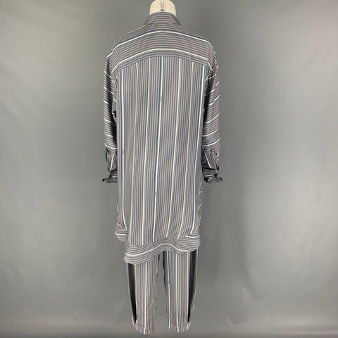 LOEWE Talla 2 Conjunto asimétrico de rayas de seda gris blanco azul