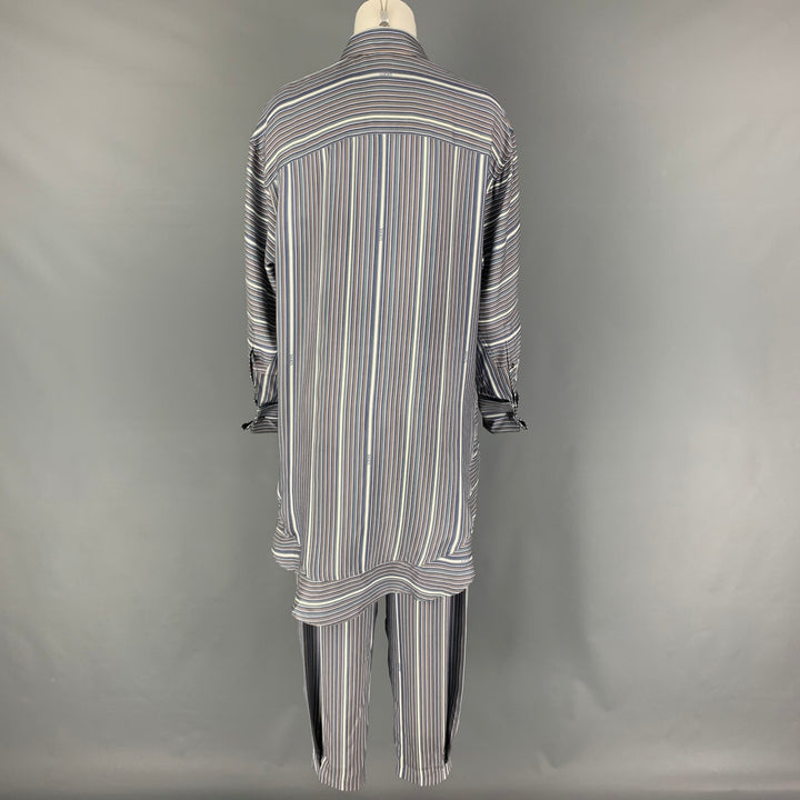 LOEWE Size 2 Grey White Blue Silk Stripe Asymmetrical Set