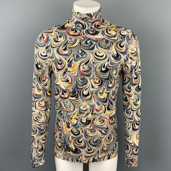 DRIES VAN NOTEN Size M Multi-Color Abstract Viscose Turtleneck Pullover