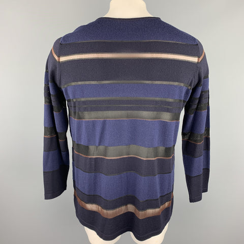 JAEGER Size L Navy & Black Stripe Wool Blend Crew-Neck Pullover