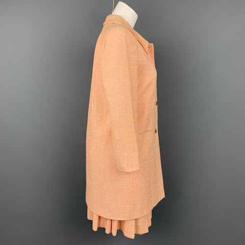 CHANEL 01C Size 6 Peach Sorbet Tweed Cotton Blend Jacket Skirt Set