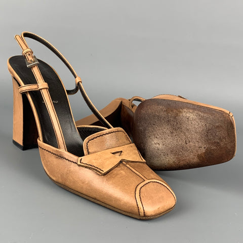PRADA Size 7.5 Beige Leather Slingback Pumps