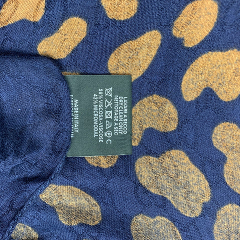 GUCCI Navy & Tan Animal Print Logo Viscose Blend Scarf