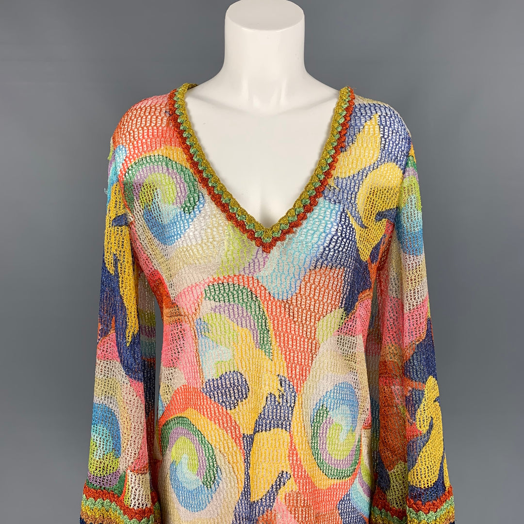 MISSONI MARE Size 6 Multi-Color Rayon / Polyester Crochet V-Neck Dress