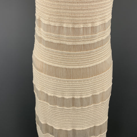 ESCADA Size 8 Beige Silk Knit Beaded Neckline Boat Neck Dress