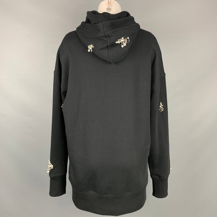 GIVENCHY SS 2021 Size XS Black Crystal Embellishment Cotton Oversized Hooded Pullover