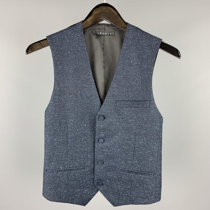 THEORY Size XS Navy Heather Silk / Wool Buttoned Vest