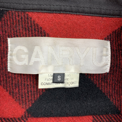 GANRYU Size S Red Plaid Wool Blend Patch Pocket Long Sleeve Shirt