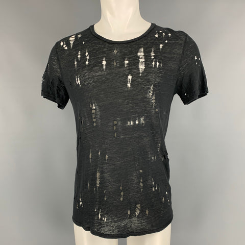 IRO Clay Size XS Black Linen Distressed Crew-Neck T-shirt