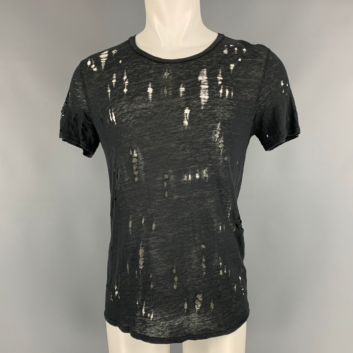 IRO Clay Size XS Black Linen Distressed Crew-Neck T-shirt