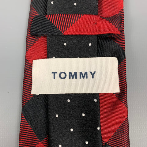 TOMMY Black & Red Buffalo Plaid Silk Tie
