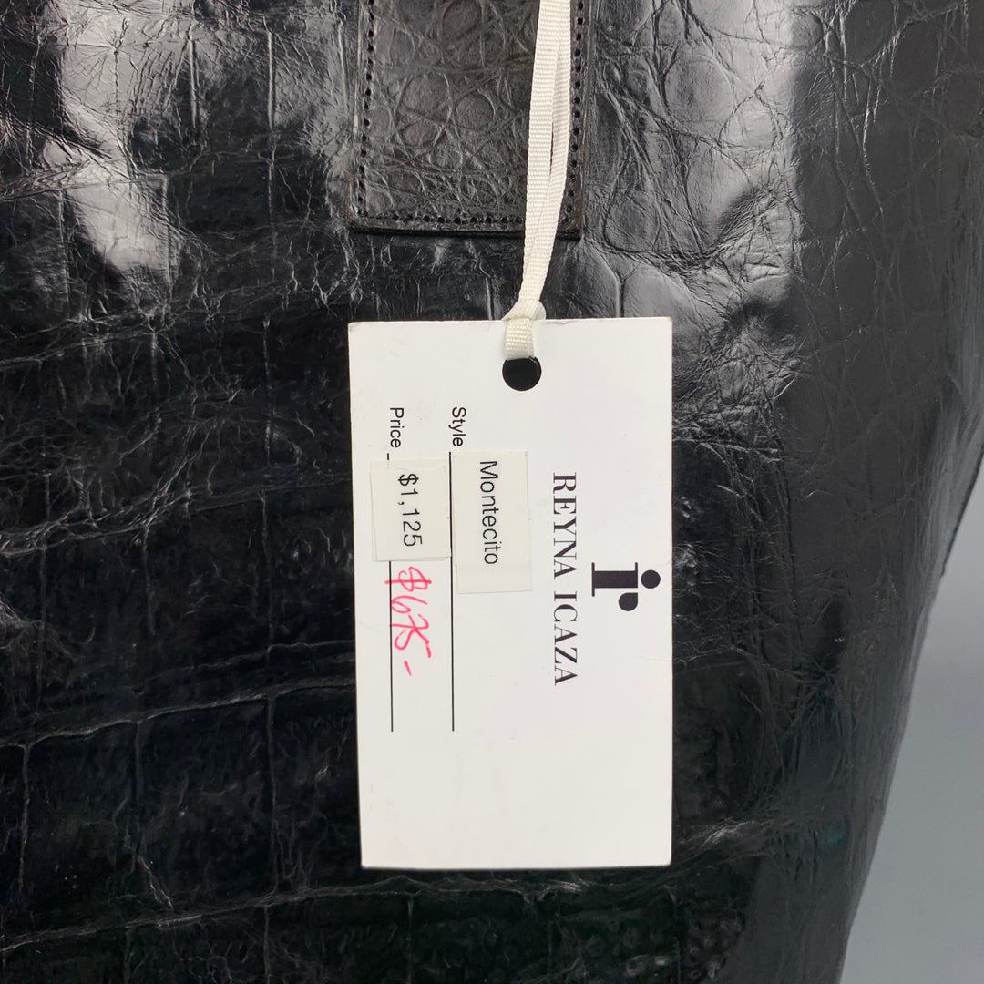 REYNA ICAZA Montecito Black Leather Alligator Tote Handbag