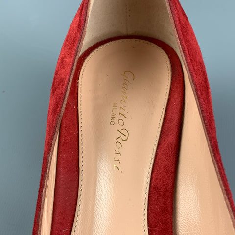 GIANVITO ROSSI Size 9.5 Red Suede Ankle Strap Pumps