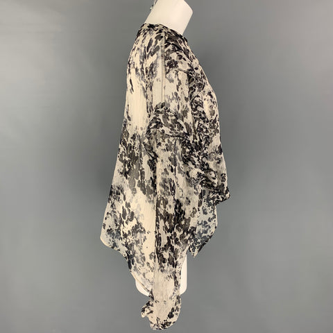 FAITH CONNEXION Talla XS Blusa con volantes jaspeados en mezcla de seda negra, blanca y dorada