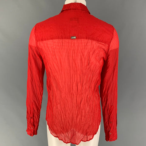 JUST CAVALLI Size L Red Wrinkled Polyester Button Down Long Sleeve Shirt