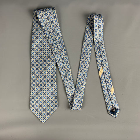 ERMENEGILDO ZEGNA Blue Yellow Abstrack Floral Silk Tie