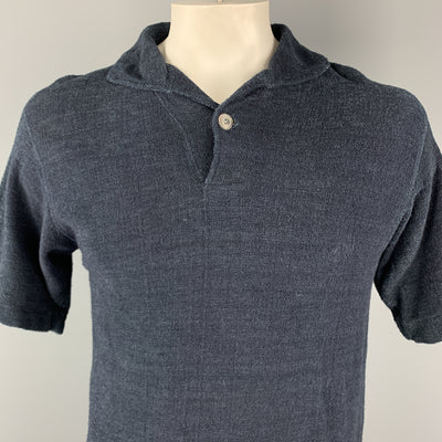 45rpm Size M Navy Textured Terry Cloth Knit Single Button Polo
