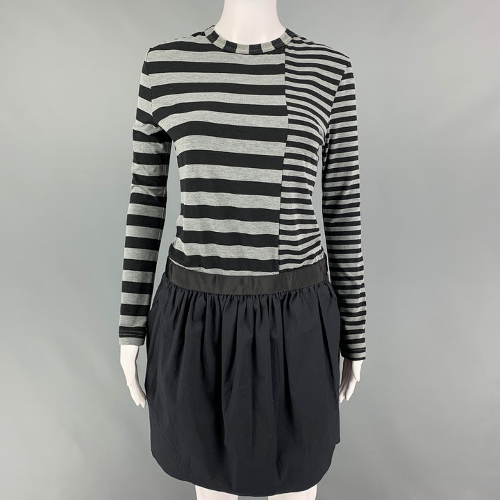 KOLOR Size S Black Grey Polyester Blend Stripe Long Sleeve Dress
