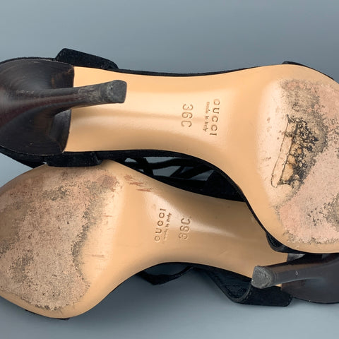 GUCCI Talla 6 Sandalias con tira al tobillo de ante negro