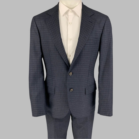 BRUNELLO CUCINELLI Talla 38 Traje de lana de lana a cuadros Mouline azul marino