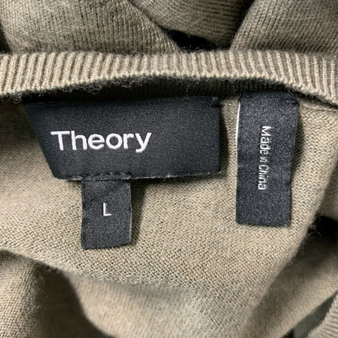 THEORY Size L Sage Solid Wool Long Sleeve Pullover